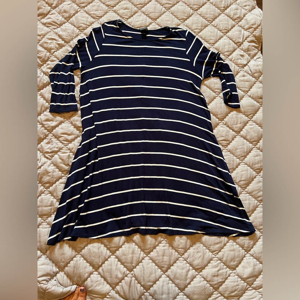 Agnes & Dora Navy and White Striped Midi Dress